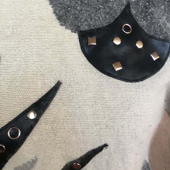 Vintage 80s IB Diffusion Cream Grey Black Graphic Studded Mohair Sweater M - Picture 7 of 8